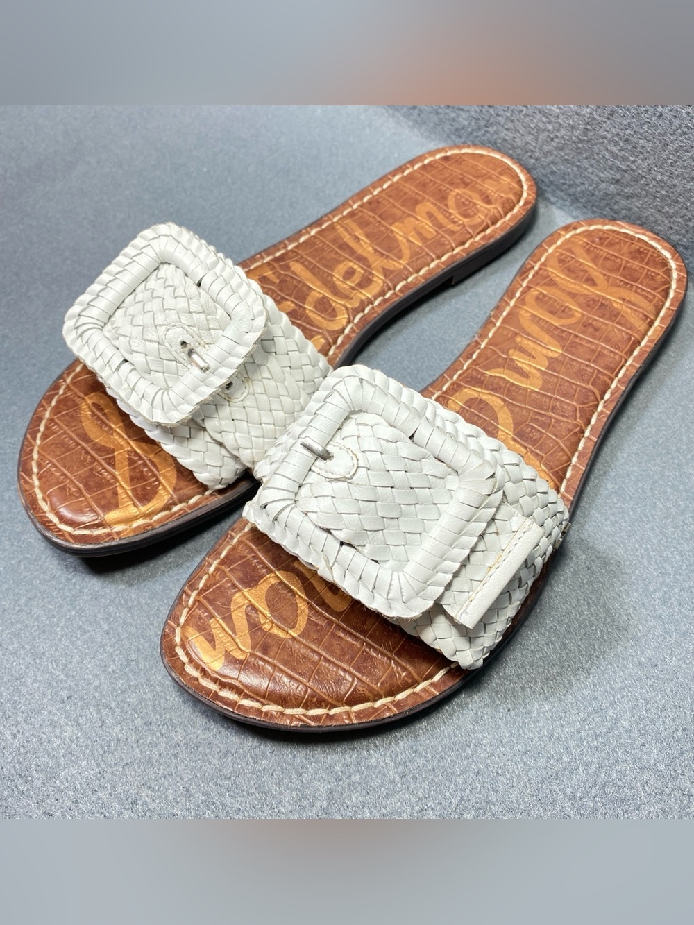 Sam Edelman-Gabriela White Woven Leather Flats Sandals w/Buckle Women’s Sz 9.5 M - Picture 3 of 16